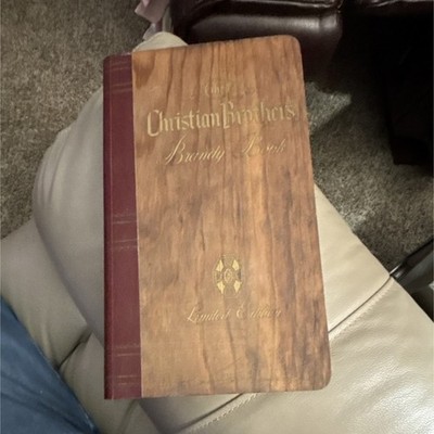 Christian Brothers Brandy Book-Style Wooden Rect Box w/ Lid, Engraved, Brown