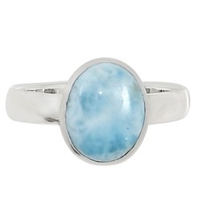 Natural Larimar Dominican Republic 925 Sterling Silver Ring s.6 Jewelry R-1004