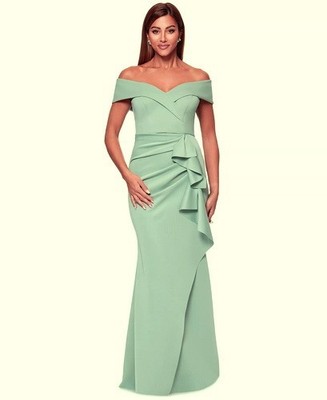 Xscape Sage Green Off the Shoulder Side Ruffle Evening Gown Size 22W $299