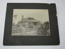 American Craftsman Home Cabinet Photograph Stone House/Fence Little Girl 1890s