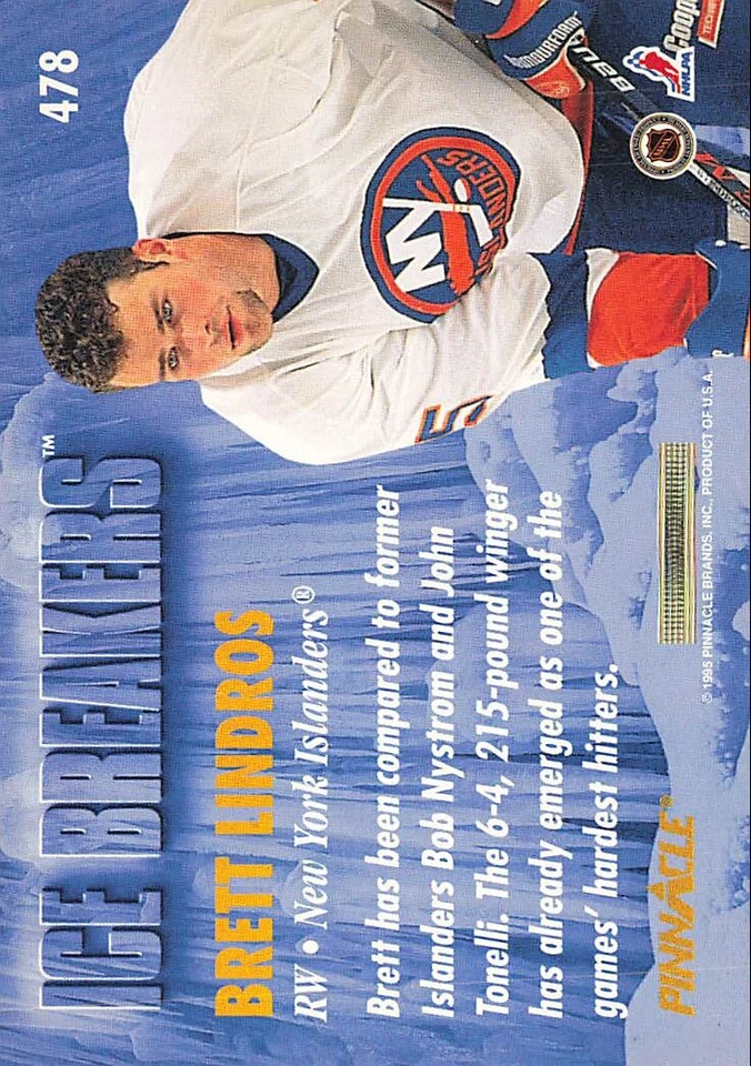 1994 Pinnacle #478 Brett Lindros New York Islanders - Image 2 of 2
