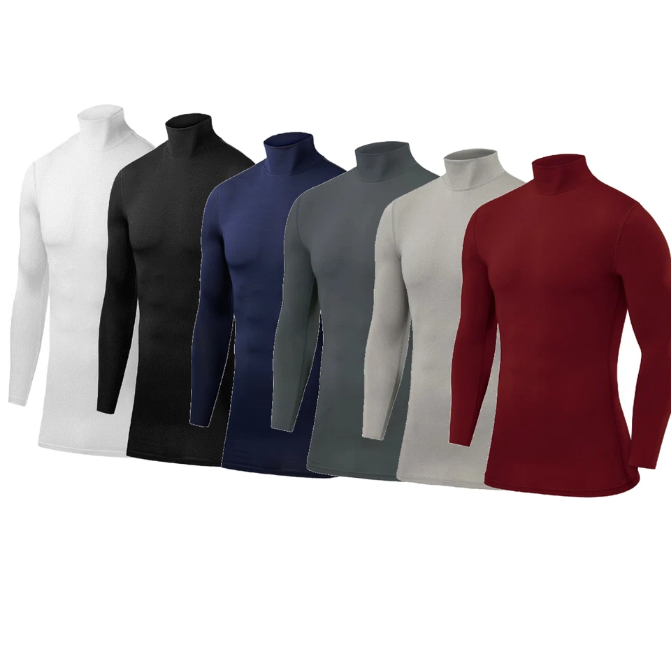 Mens Sports Thermal Baselayer Mock Turtleneck Compression Shirts Long Sleeve - Image 2 of 4