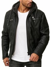 Mens Real Leather Biker Fashion Slim Jacket with Removable Hood FAST SHIPPING