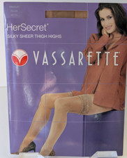 VASSARETTE Thigh Highs Nylons Secret Silky Sheer Lace Top Nude 4035 Sz Med NEW