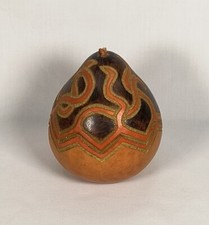 Hand Carved Painted Hollowed Gourd Trinket Lidded Box