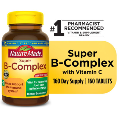 Super B Complex with Vitamin C and Folic Acid Tablets, Dietary Supplement, 160 C
