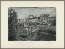 BOMBING OF LONDON 1942 UK. World War WW II History.  Original ETCHING Signed