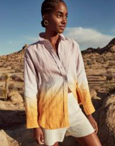 Dip Dyed Irish Linen Shirt Ombre Button 