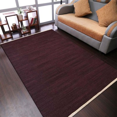 Rugsotic Carpets Hand Woven Flat Weave Kilim Wool 6X9 Area Rug Solid Plum