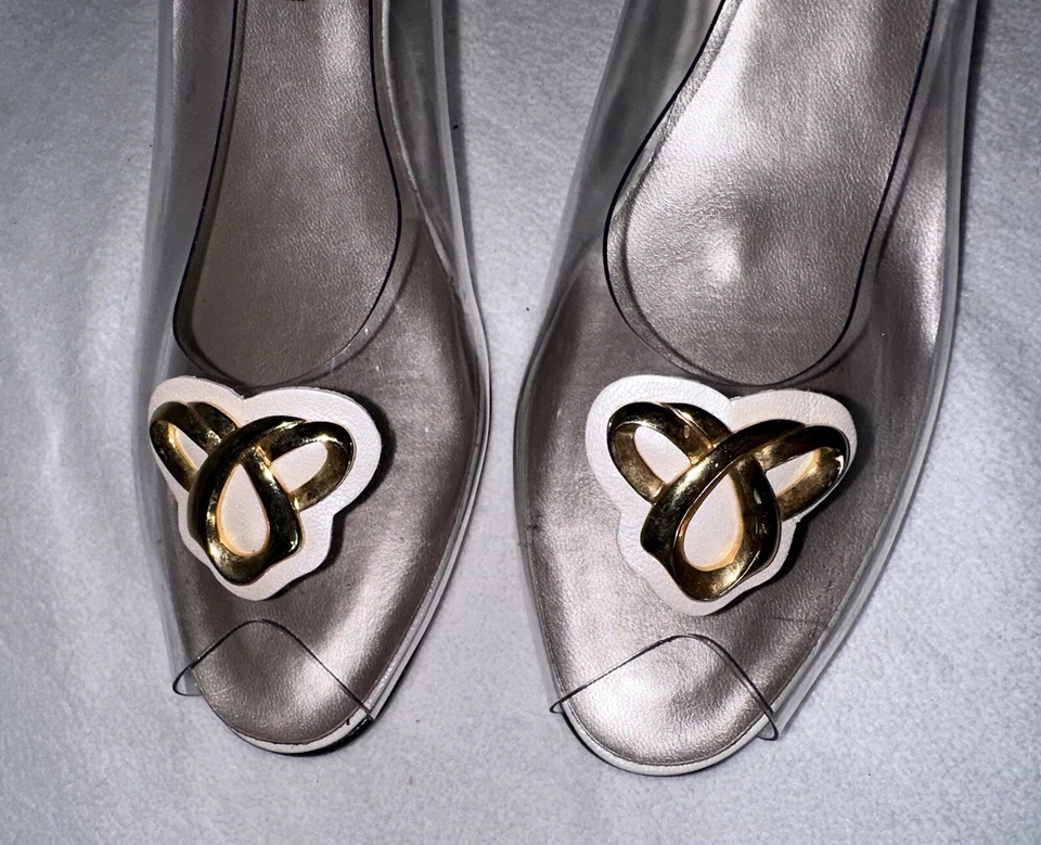 复古全新 California Magdesians 透明乙烯基露背白色金色高跟鞋凉鞋 9.5 — 第 2/4 张图片