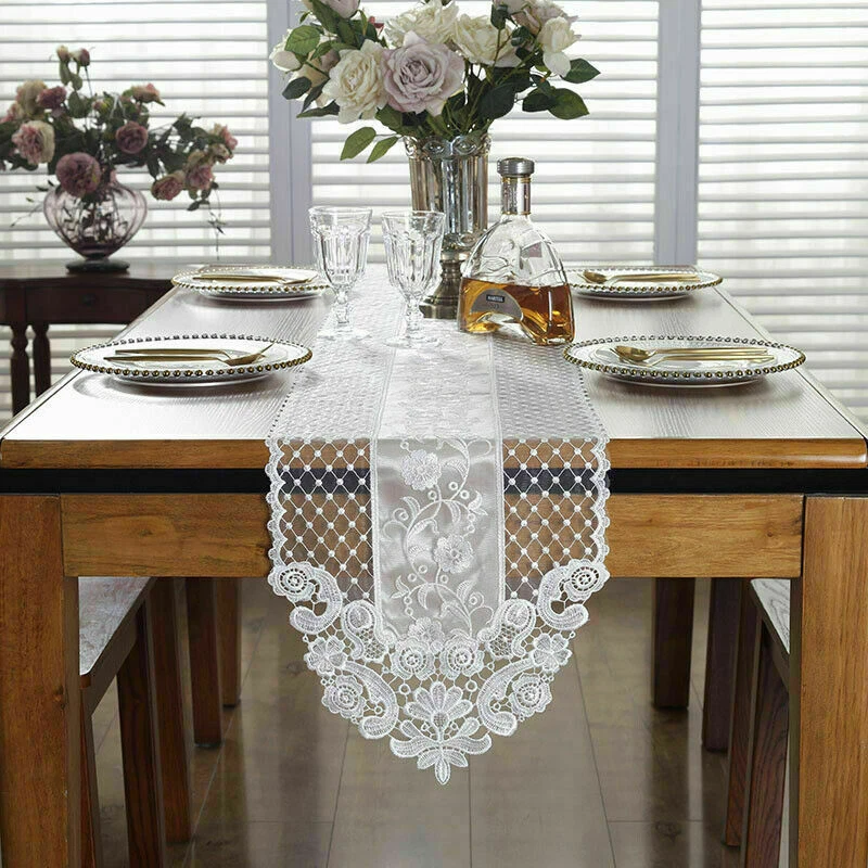 Embroidered Floral Lace Table Runners Wedding Venue Dinner Table Cover Decor New - Image 3 of 4