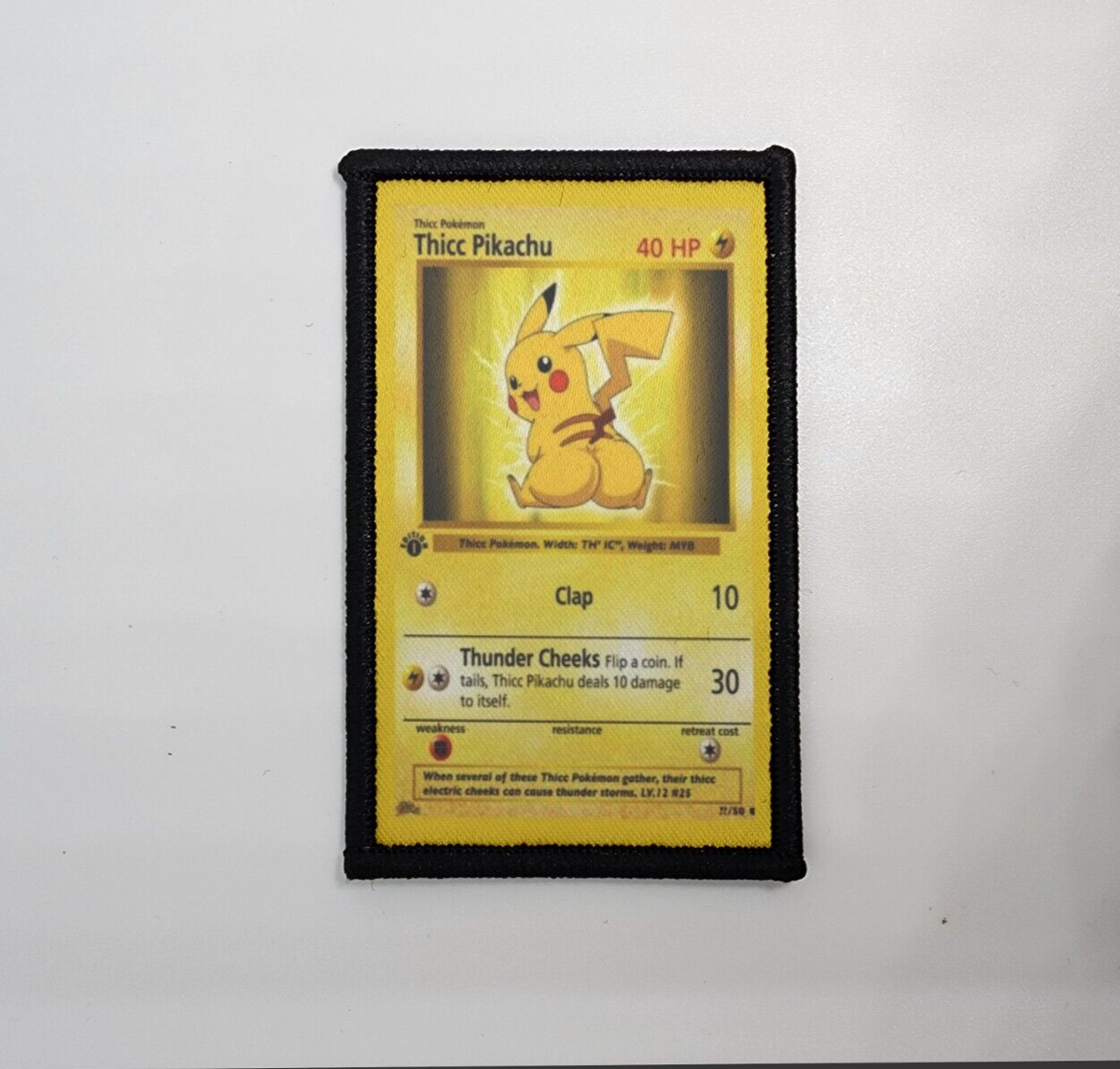 thicc pikachu pokemon card Holographic Credit Card Skin Anime Parody Inspired Morale Patch