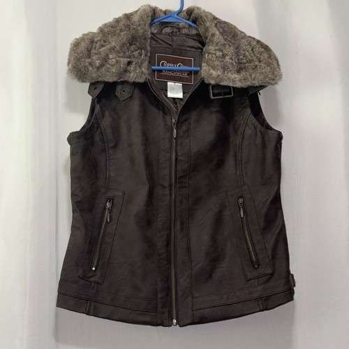 Cripple Creek RanchWear Vest Size M Brown Faux Fur Collar Western Zip Up E1950