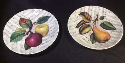 VTG Fruit w/Music Background Bread Plates Set Of 2 Unique Email Limoge Godinger