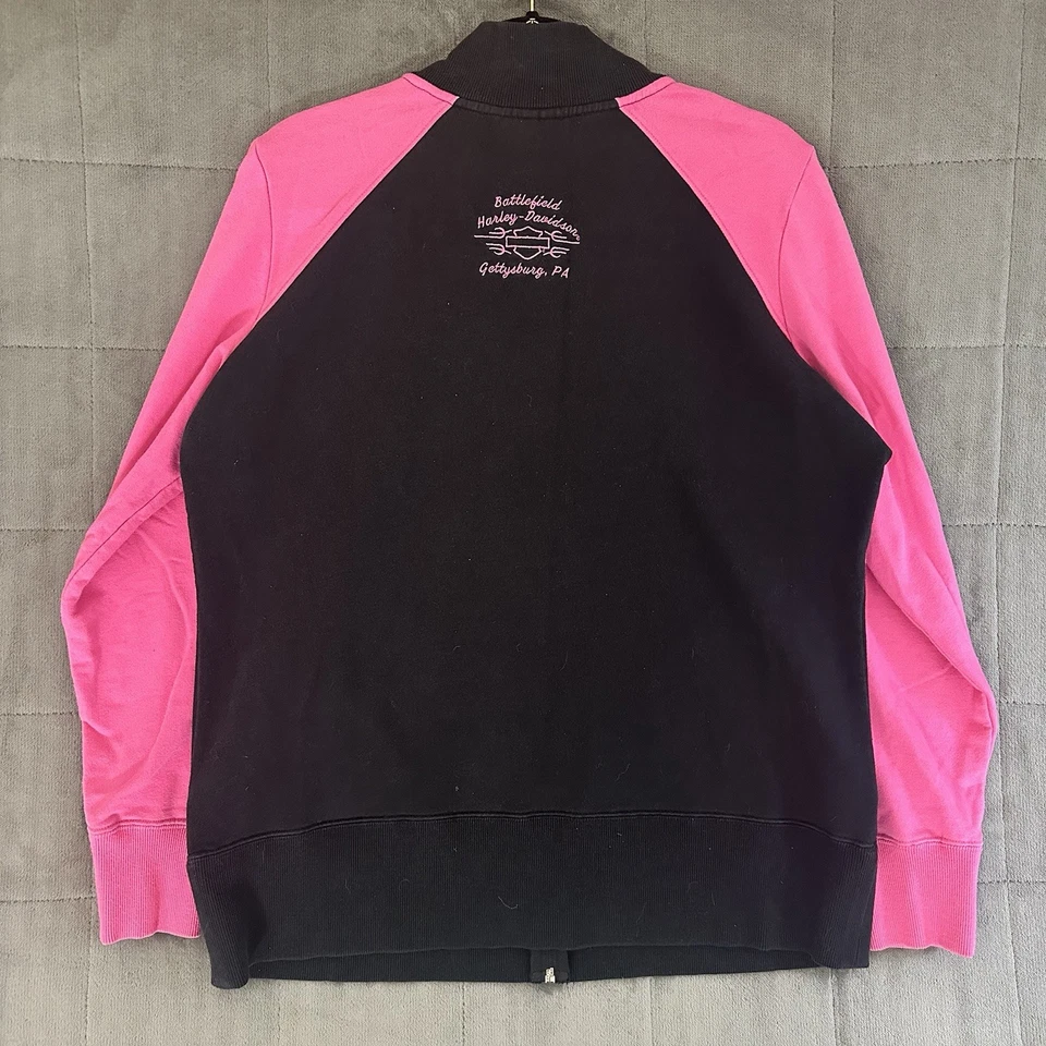 Chaqueta Harley Davidson para mujer negra rosa cremallera completa talla XL motociclista bordada Foto 3 de 4