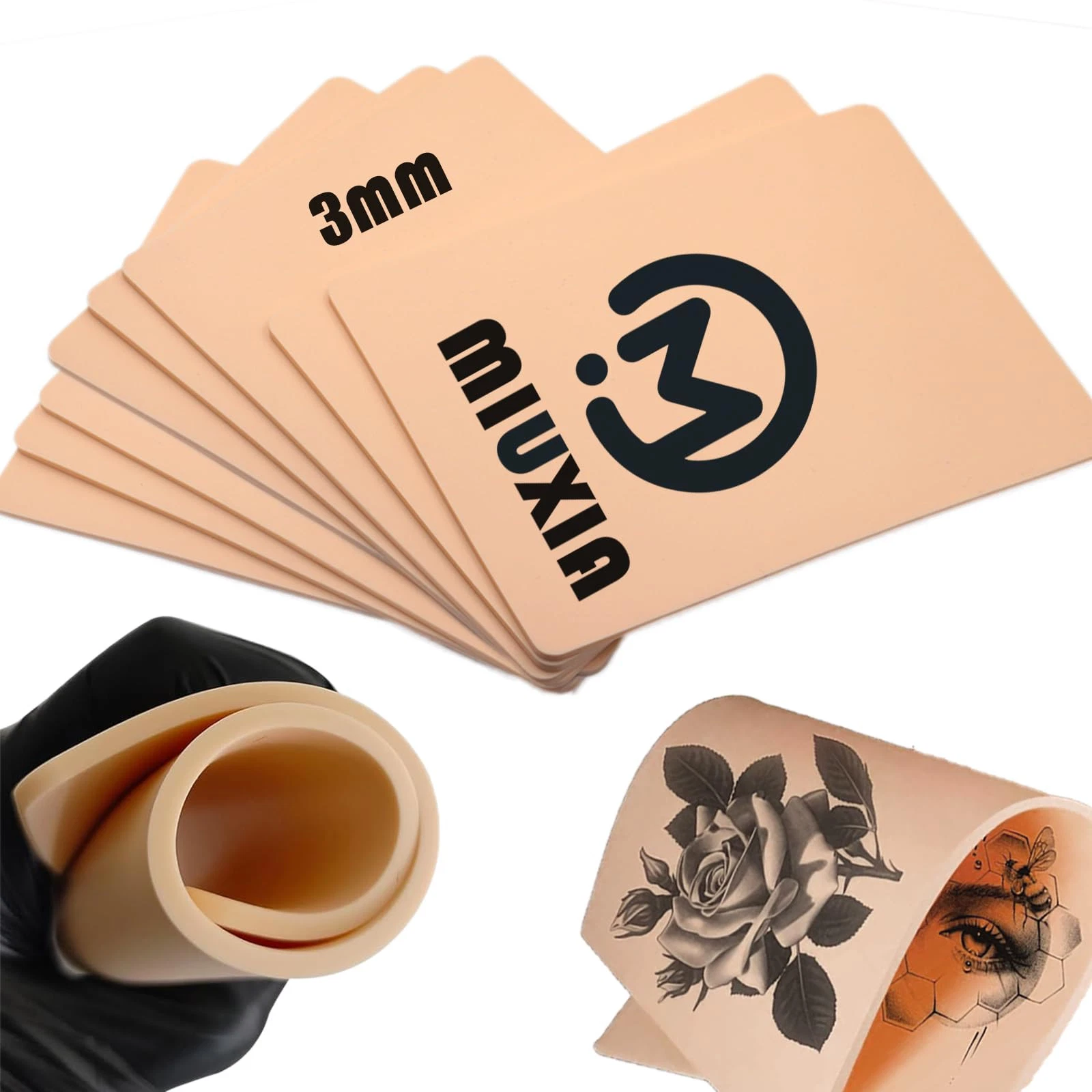 3mm Tattoo Fake Skin MIUXIA 10pcs Tattoo Skin Practice 7.4x5.6" 3mm Thick Tattoo - product detail image 1