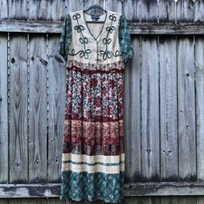 Carol Little Vintage Patchwork Midi Dress Size 10 Multiprint