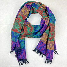 Tribal Colorful Geometric Pattern Scarf Fringe 68" x 18"