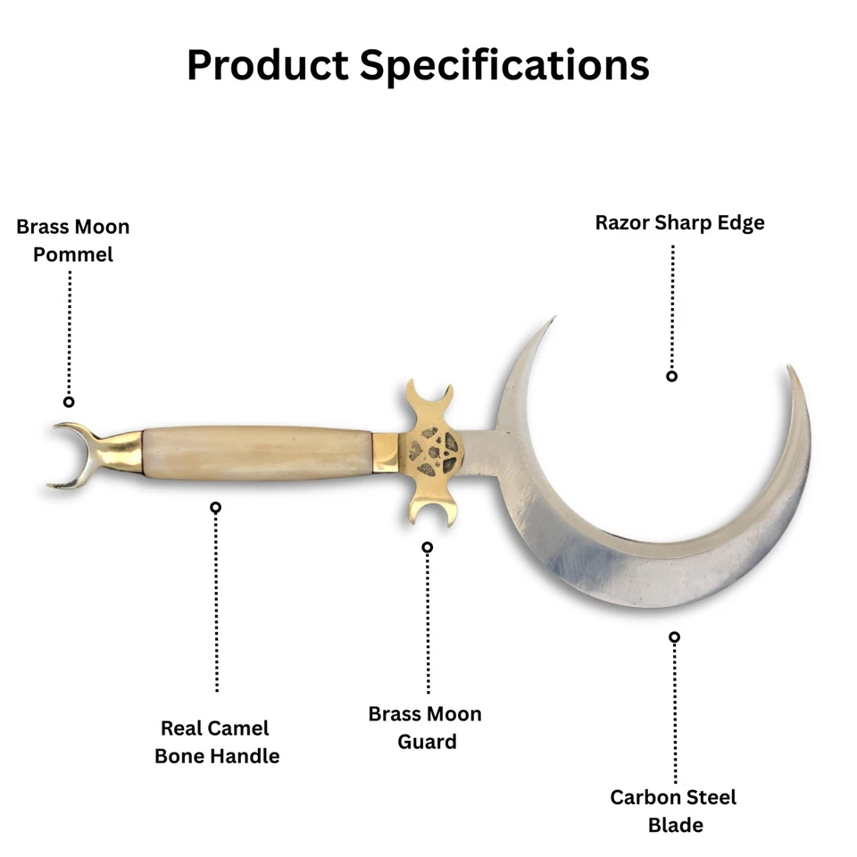 Cuchillo Luna Media Luna Mango de Hueso de Camello con Funda de Cuero Ritual Athame Boline Foto 4 de 4