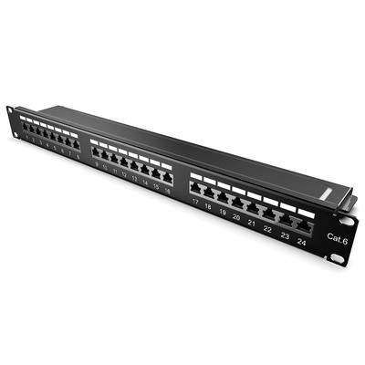 24 Port Patchpanel Cat6 Verteiler 19'' Patchfeld geschirmt mit Erdungskabel