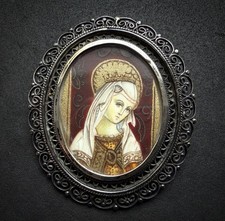 Antike Brosche Anhänger Miniatur Malerei Maria 800 Silber alt c. 1900