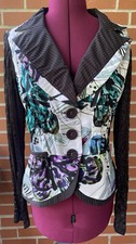 Vtg Alberto Makali M 100 Silk Blazer Jacket Women  s Medium Black Abstract Print