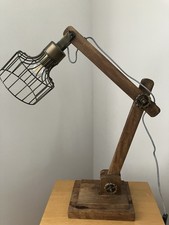 VINTAGE STYLE UP-CYCLED OAK BRASS ADJUSTABLE DESK LAMPS