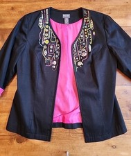 Additions By Chico's Black Jacket Colorful Beading Size 1 Med Southwest Vibes