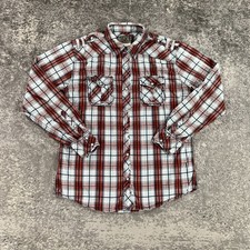 Buckle BKE Western Shirt Mens Large Slim Fit Blue Orange Plaid Pearl Snap Cowboy