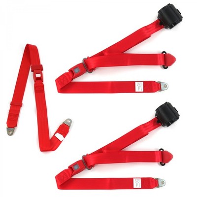  C Truck 1954-1960 Standard 3pt Red Retractable Bench Seat Belt Kit - 3   