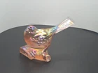 Fenton Pink Pearl Iridized Glass Bird on a Branch Hand Painted w Daisies+