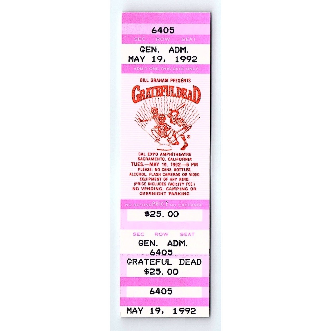 Grateful Dead Mail Order Ticket May 19 1992 Sacramento California Unused Untorn