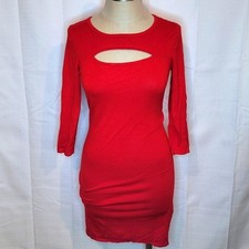 Express Red 3/4 Sleeves Bodycon Dress Chest Cut Out Size XS