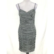 Phoebe Dress Womens 8 Black White Sequins Spaghetti Strap Lined Stretch Bodycon
