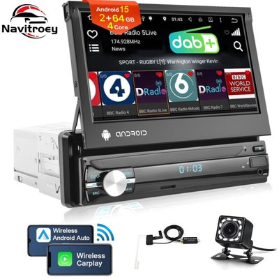 2+64GB 1Din 7'' Carplay Android 15 Autoradio GPS Navi Bluetooth WIFI USB AUX +Kam