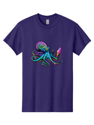 Octopus-Ice-Cream-4 Mens Graphic Tee, 100% Cotton, Casual Summer Wear