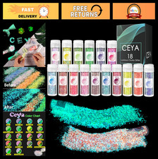 Glow in the Dark Glitter Set - 18 Colors, 6.3 oz Luminous Chunky Fine Powder f