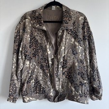Vintage FuDa International Silk Leopard Print boho Bomber Jacket Size M Zip Up