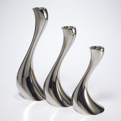 Georg Jensen Cobra Danish Modern Silver Tone Candlestick Candle Holders in Box