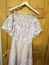 Vintage 1970s JCPenney Lavender Lace Prairie Victorian Maxi Dress Gown