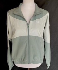 UNDER ARMOUR Rival Size M Green Colorblock Loose Fit Zip Front Jacket Womens NWT
