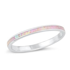 Pink Lab Opal Stacking Eternity Ring New .925 Sterling Silver Band Sizes 4-12