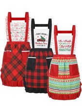 3 Pcs Waterproof Christmas Aprons Set Women Christmas Aprons with 2 Pockets X...