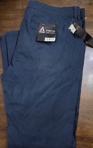 NEW Access Men's 38x32 Slim Fit Stretch Flat Front Chino Pants Navy Blue - 第 4/4 張圖片