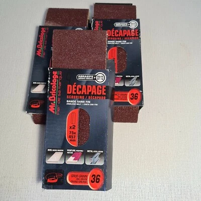 🔅 Bande sans fin lot de 6 bandes abrasives ponçage 75 x 457 mm grains 36 - Photo 1/4
