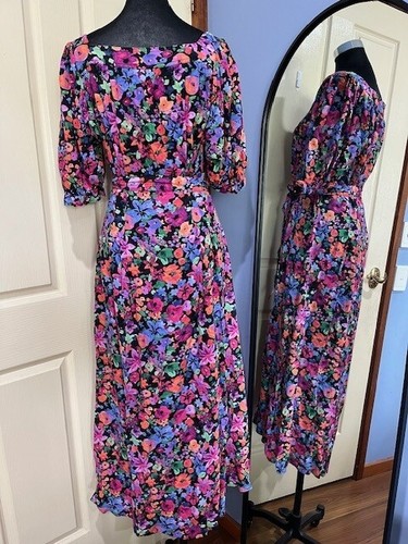 Sportsgirl Maxi Dress Floral Multicoloured Size 10 Button up Waist Tie - Picture 4 of 7
