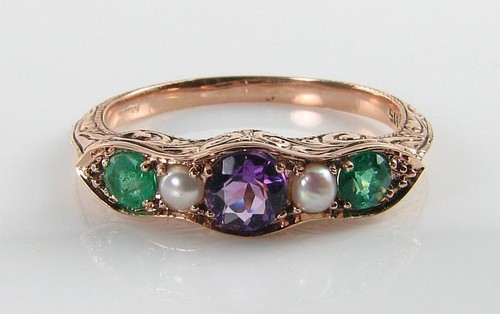 CUSTOM 9K ROSE GOLD suffragette EMERALD ETERNITY BAND ART DECO INS RING Size S - Picture 1 of 5