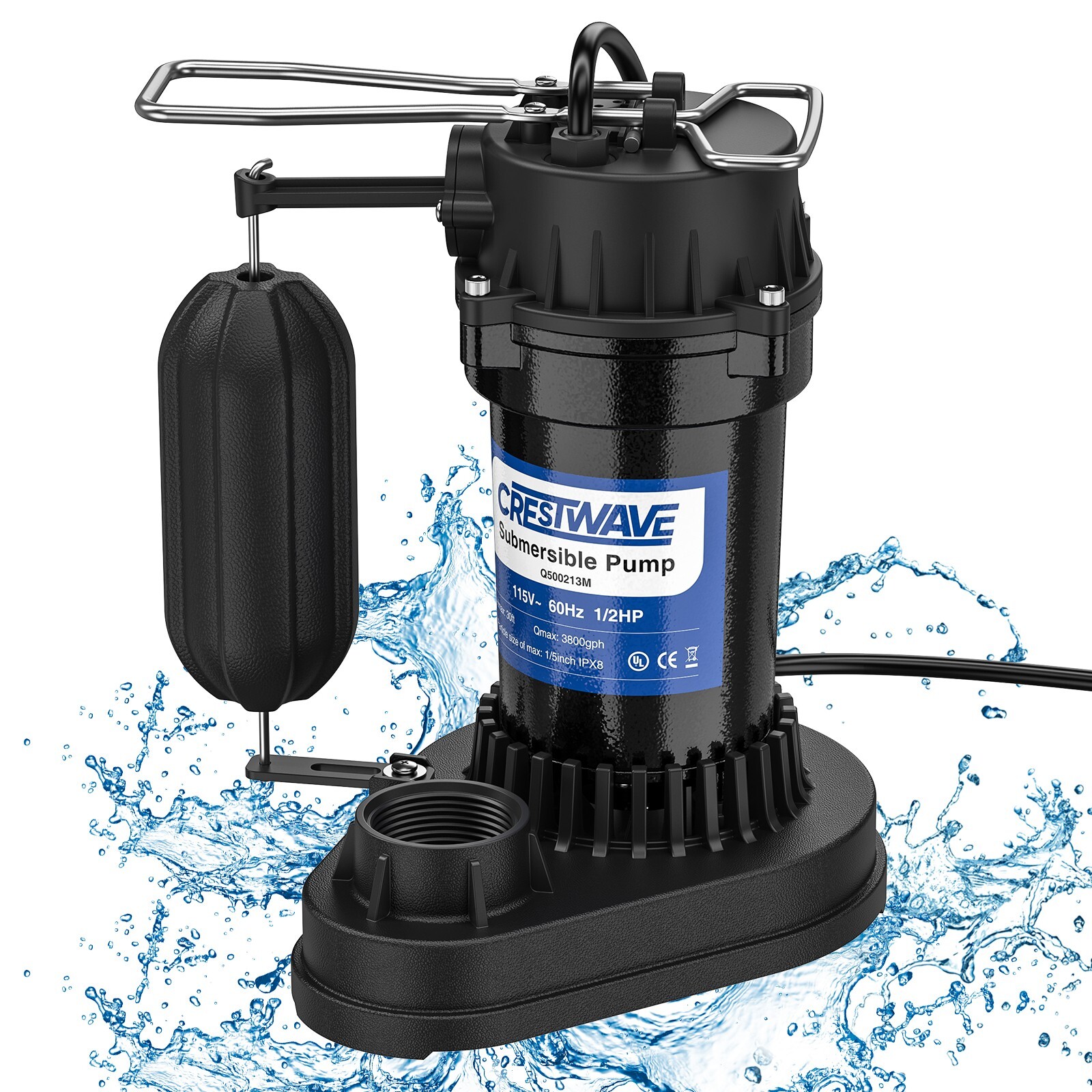 1/2 HP 3800GPH Submersible Sump Pump with 500W Copper Motor