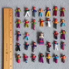 Vintage Guatemalan Mini Worry Dolls Handmade Lot of 32 Different /- 1" Tall