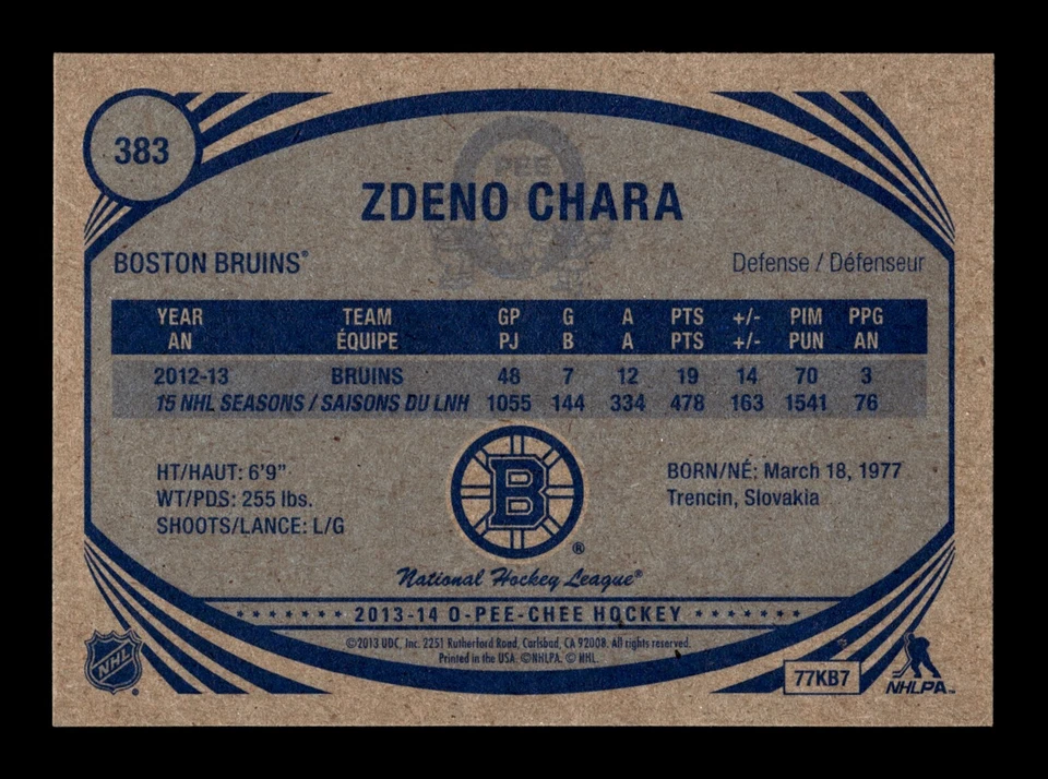 PWE READ stock photo . 2013-14 opc o-pee-chee retro #383 zdeno chara - Image 2 of 2